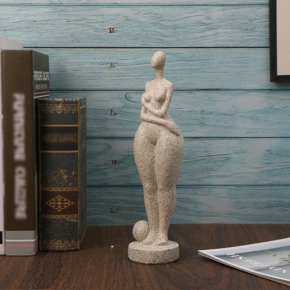 Sandstone Resin Chubby Woman Statue Handmade Abstract Sculpture for Modern Home Decor
