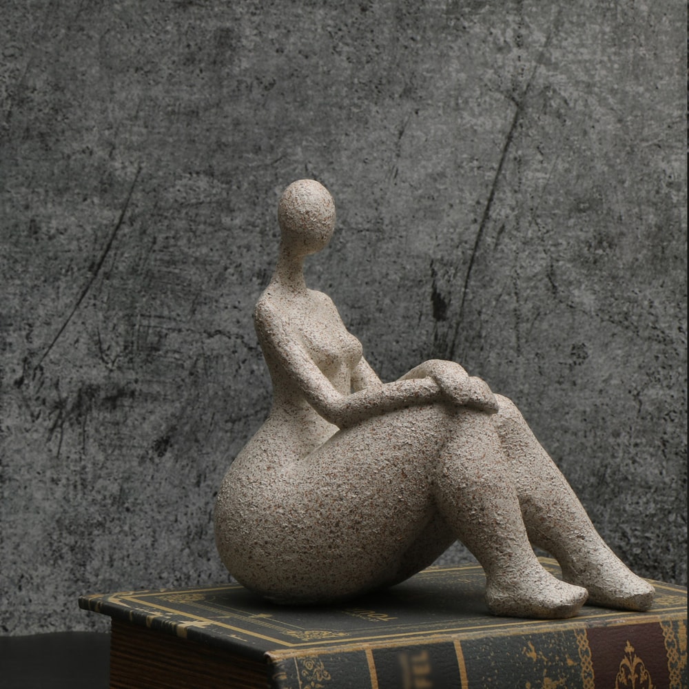 Sandstone Resin Chubby Woman Statue Handmade Abstract Sculpture for Modern Home Decor