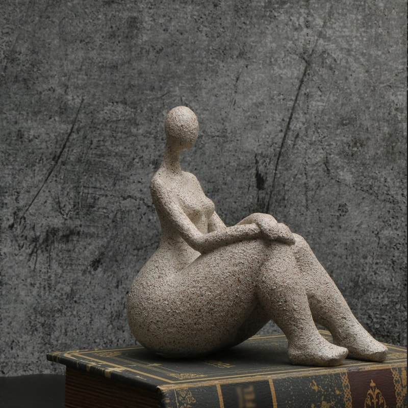 Sandstone Resin Chubby Woman Statue Handmade Abstract Sculpture for Modern Home Decor