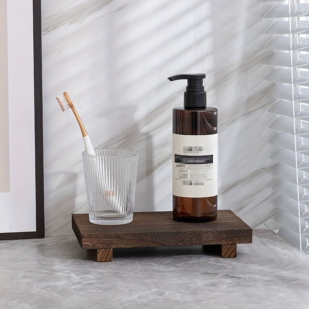 Wooden Bathroom Tray Riser Stand Natural Vanity Organizer Decorative Pedestal 3