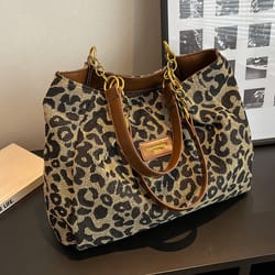 retro leopard print shoulder bag large capacity tote for everyday style