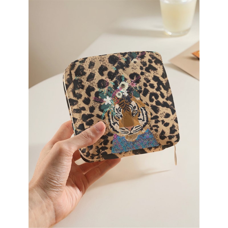 Tiger Print Portable Period Pouch Discreet Sanitary Napkin Storage Bag