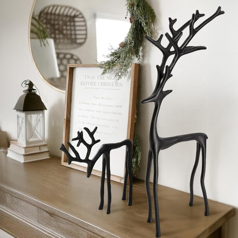 Elegant Black Deer Christmas Tree Topper Figurine for Holiday Decor & Year Round Home Accent