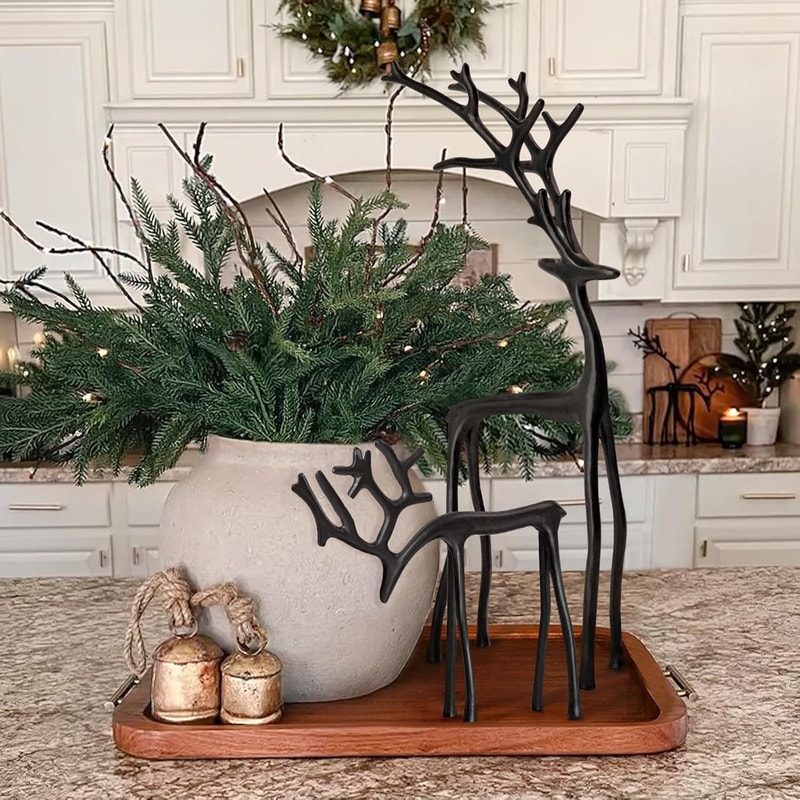 Elegant Black Deer Christmas Tree Topper Figurine for Holiday Decor & Year Round Home Accent