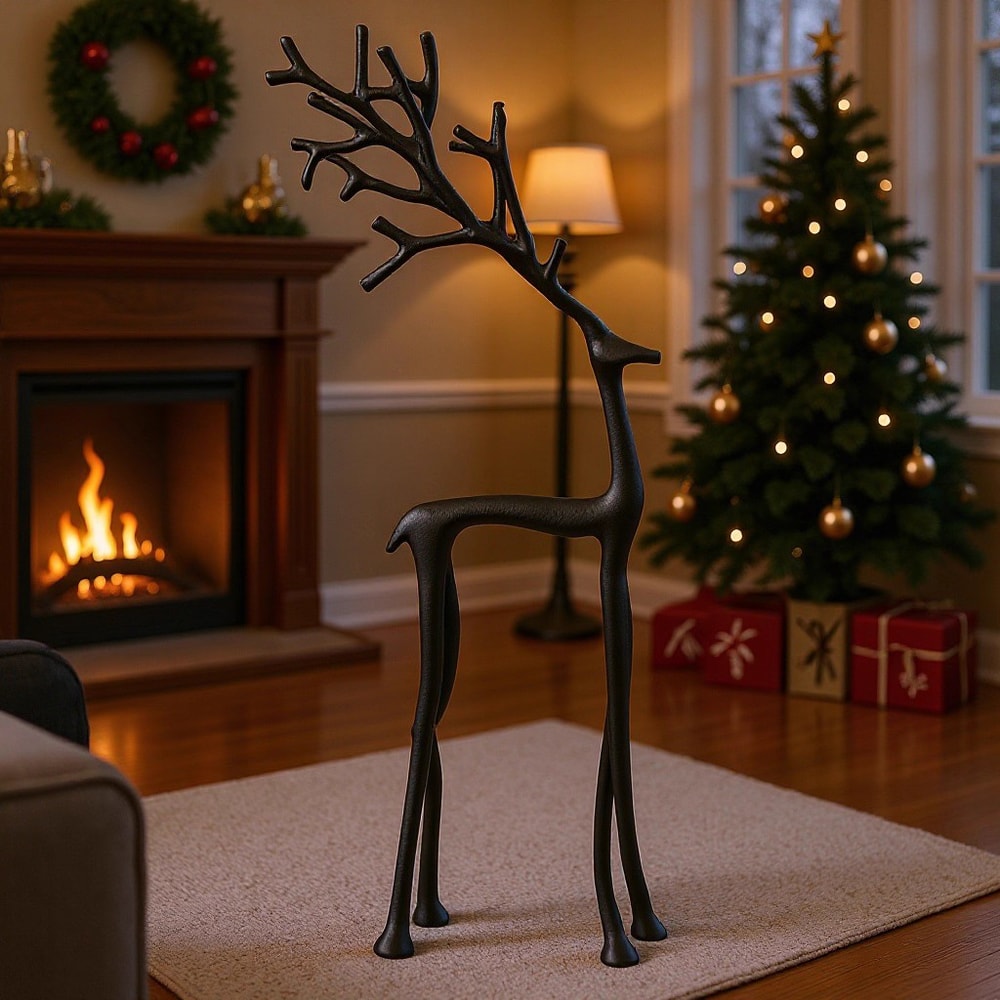 Elegant Black Deer Christmas Tree Topper Figurine for Holiday Decor & Year Round Home Accent