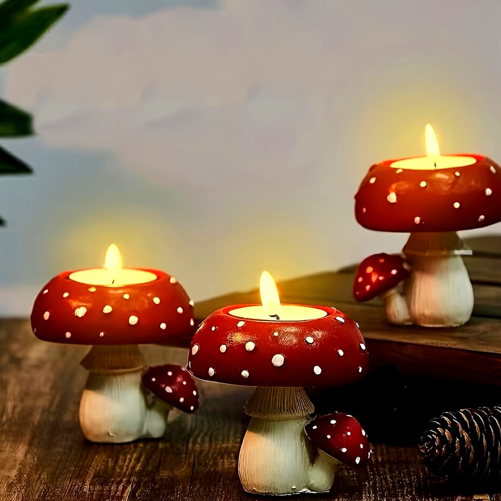 Enchanted Mushroom Candle Holder Resin Fairy Garden Decor 0