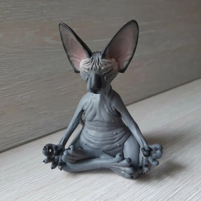 Zen Sphynx Cat Buddha Figurine Meditation Yoga Garden Decor Statue 1