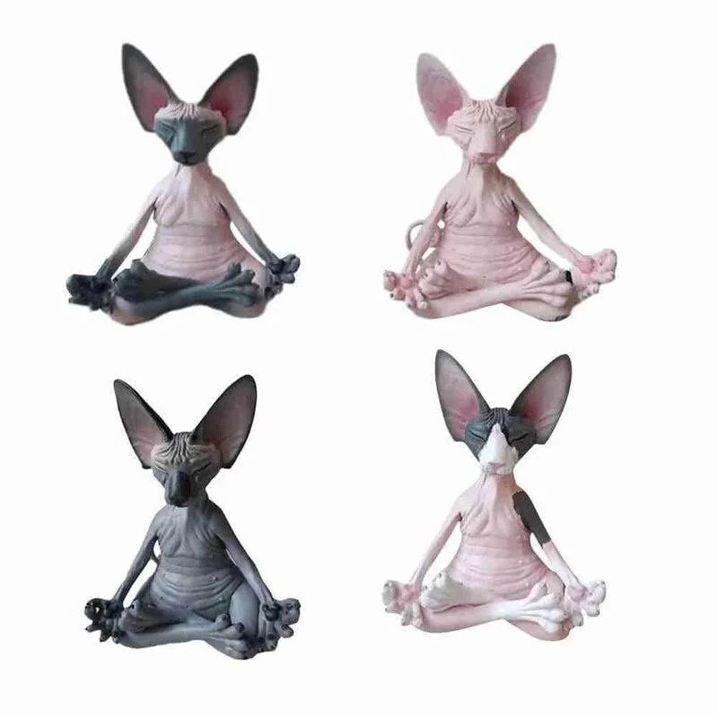 Zen Sphynx Cat Buddha Figurine Meditation Yoga Garden Decor Statue 3