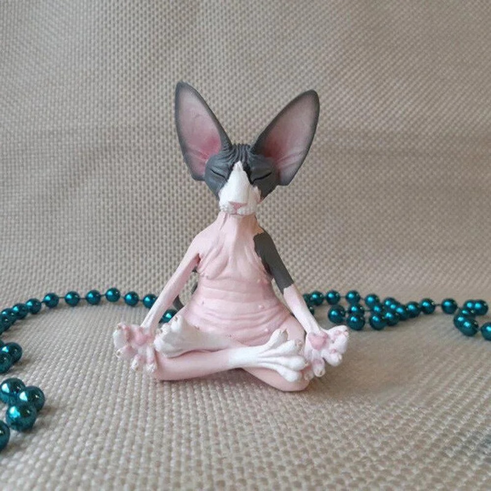 Zen Sphynx Cat Buddha Figurine Meditation Yoga Garden Decor Statue 4