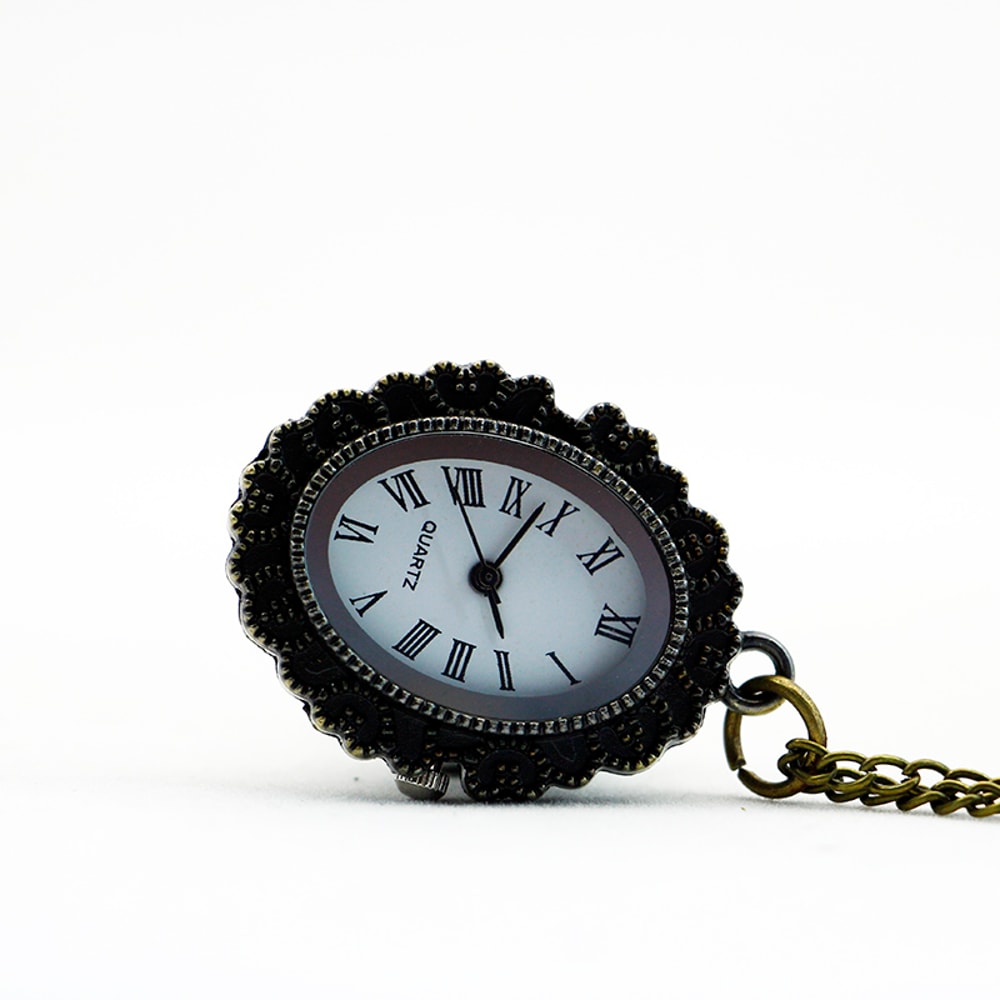 Vintage Bronze Quartz Pocket Watch With Chain Classic Elegant Timepiece 3