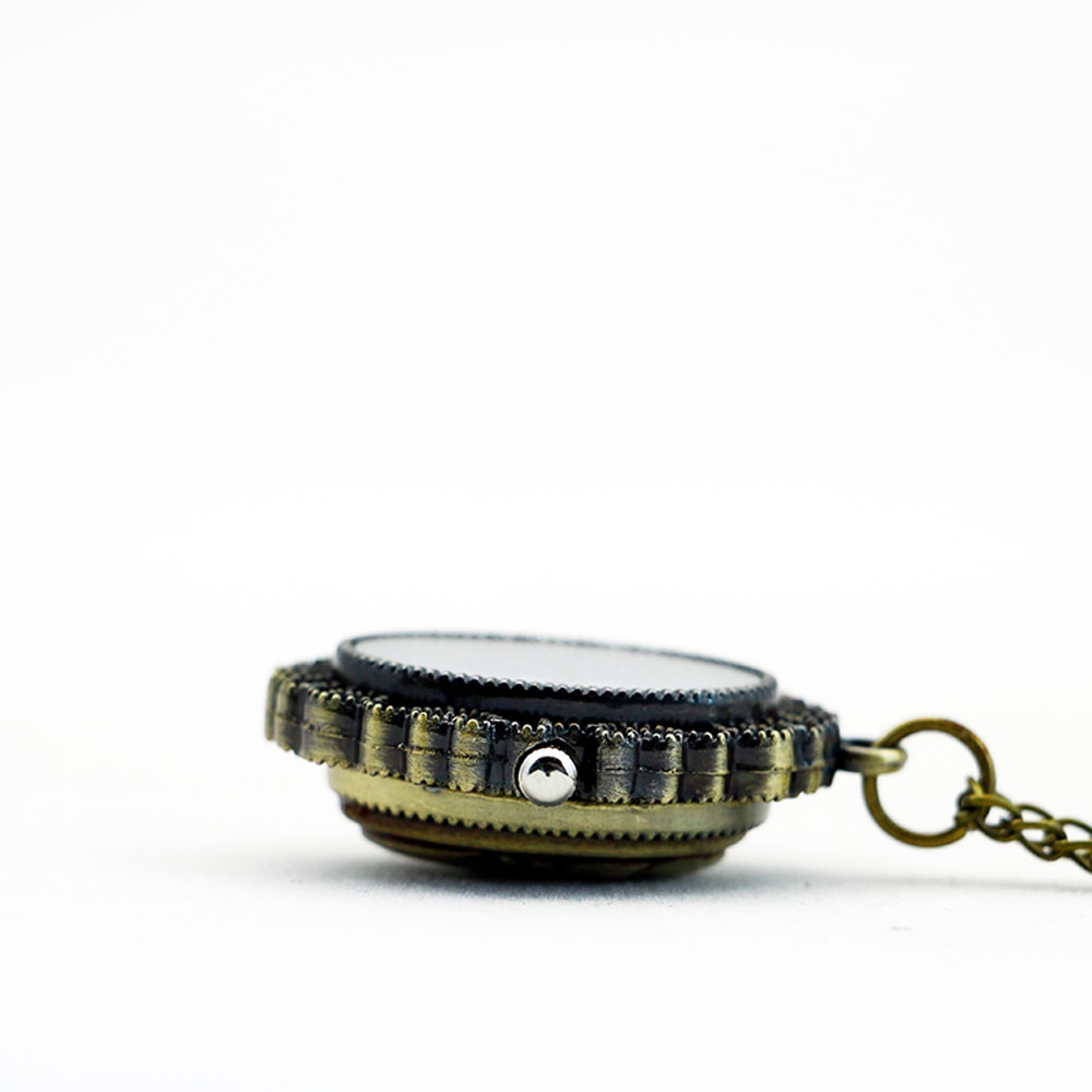 Vintage Bronze Quartz Pocket Watch With Chain Classic Elegant Timepiece 5