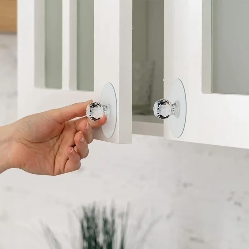 Crystal Clear Adhesive Cabinet Knobs Set Transparent Drawer Handles for Modern Furniture