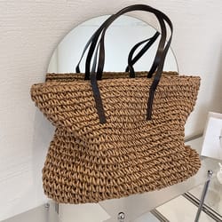 boho straw beach bag large capacity woven rattan handbag for summer travel