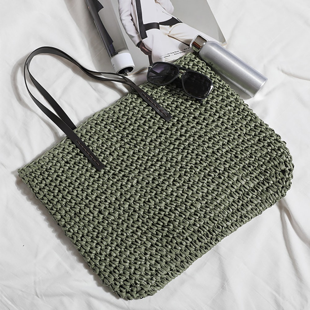 Boho Straw Beach Bag Large Capacity Woven Rattan Handbag for Summer Travel