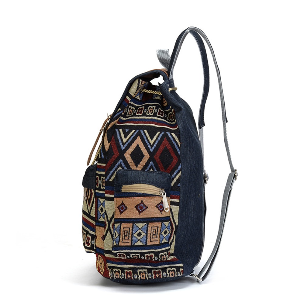 Canvas Printed Backpack for Women Teen Girls Boho Travel School Bag Denim Rucksack