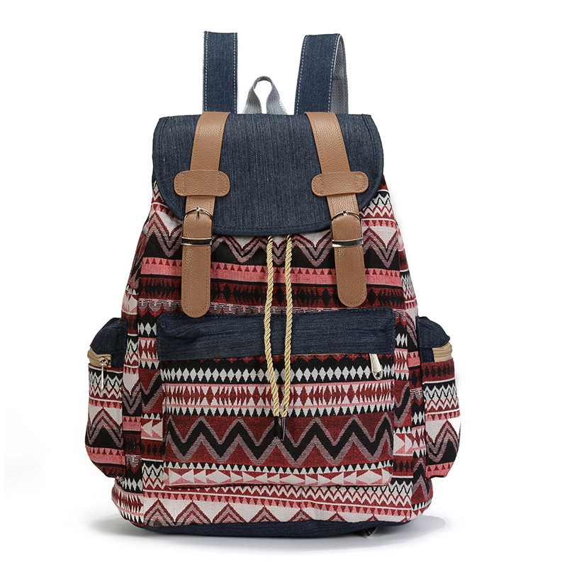 Canvas Printed Backpack for Women Teen Girls Boho Travel School Bag Denim Rucksack