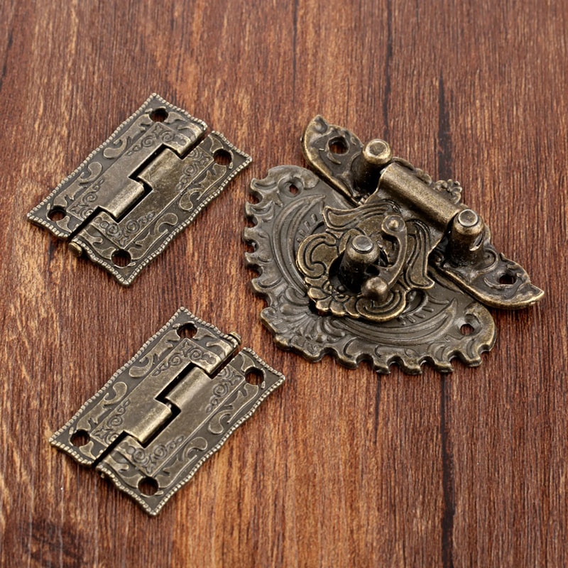 Antique Bronze Decorative Box Latch Set With Hinges For Jewelry Wooden Storage Boxes 1