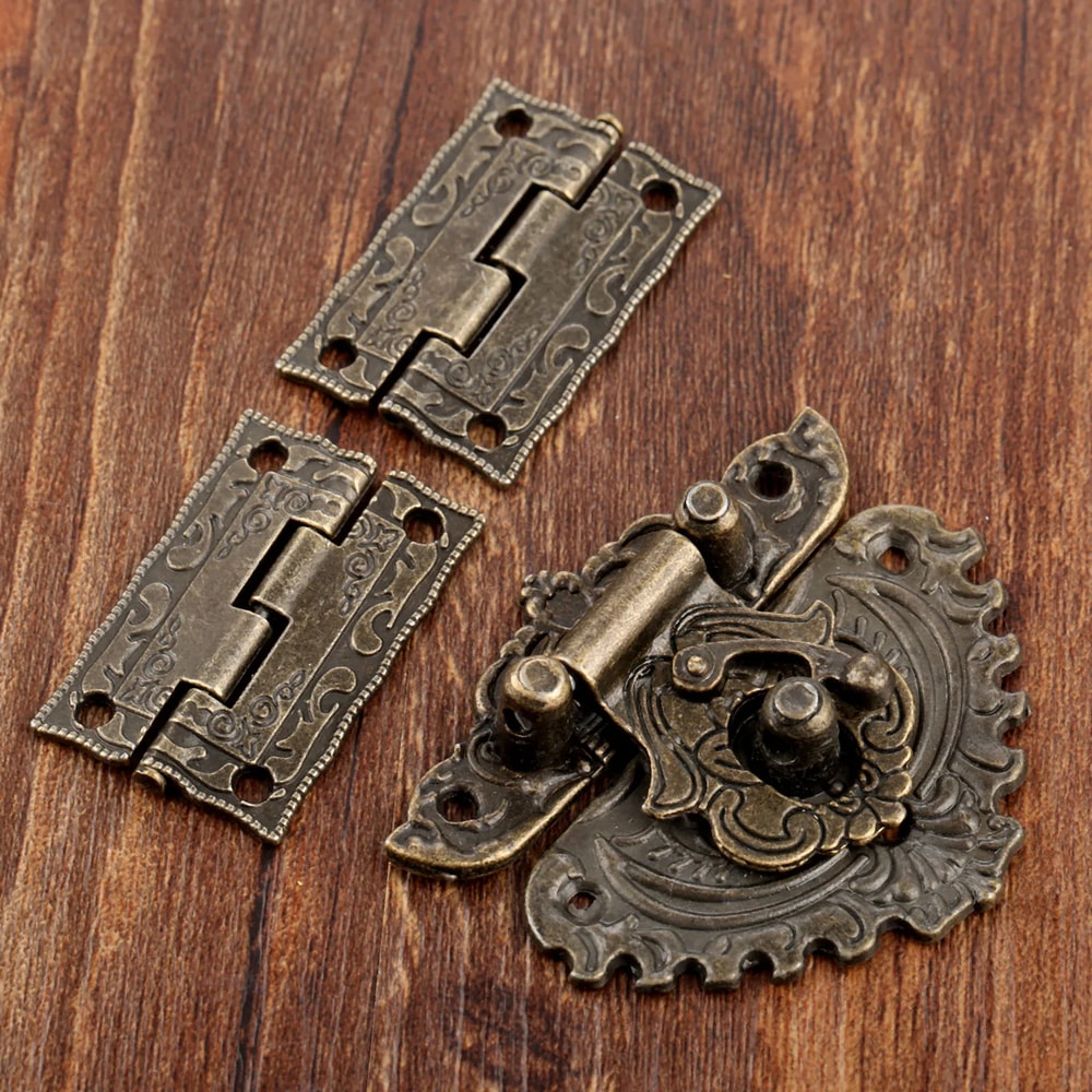 Antique Bronze Decorative Box Latch Set With Hinges For Jewelry Wooden Storage Boxes 2