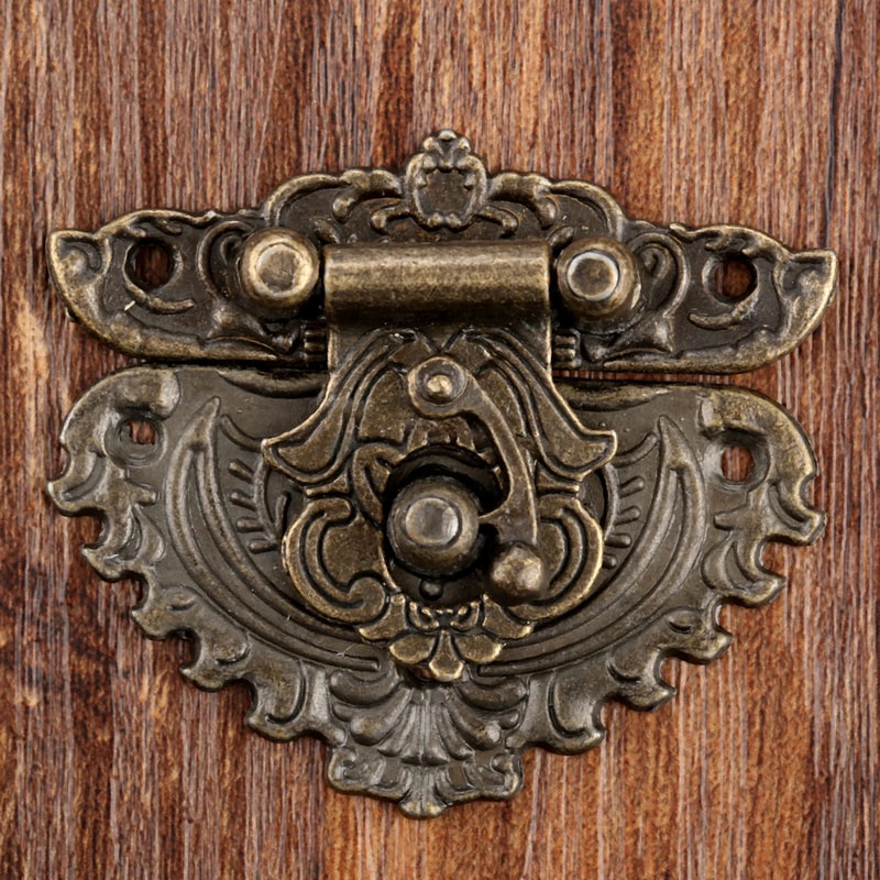 Antique Bronze Decorative Box Latch Set With Hinges For Jewelry Wooden Storage Boxes 3
