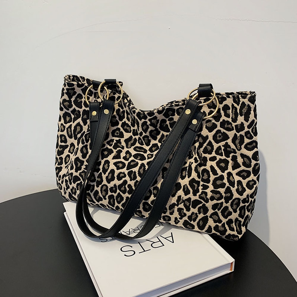 Leopard Print Large Capacity Tote Bag For Women Stylish Shoulder Handbag With Zipper Pocket 1