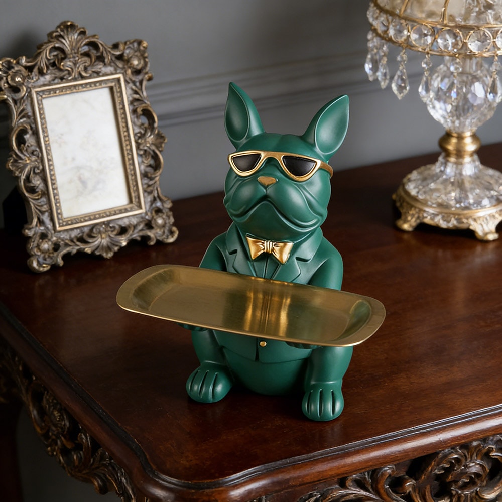 Bulldog Tray Decor Statue Multipurpose Storage Organizer For Living Room And Bedroom 0