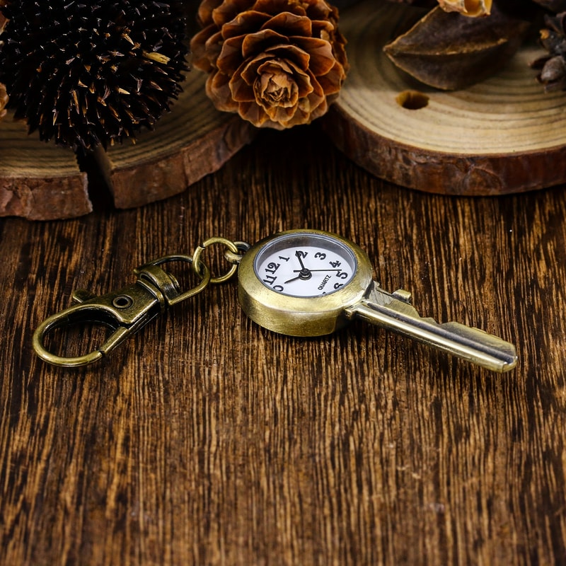 Vintage Antique Copper Pocket Watch Keychain Necklace Quartz Timepiece 5