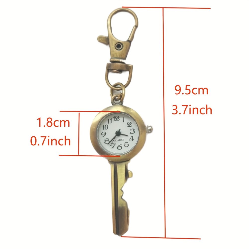 Vintage Antique Copper Pocket Watch Keychain Necklace Quartz Timepiece 4