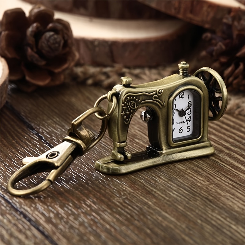 Vintage Pocket Watch Necklace Sewing Machine Keychain Watch Retro Pendant Timepiece 2