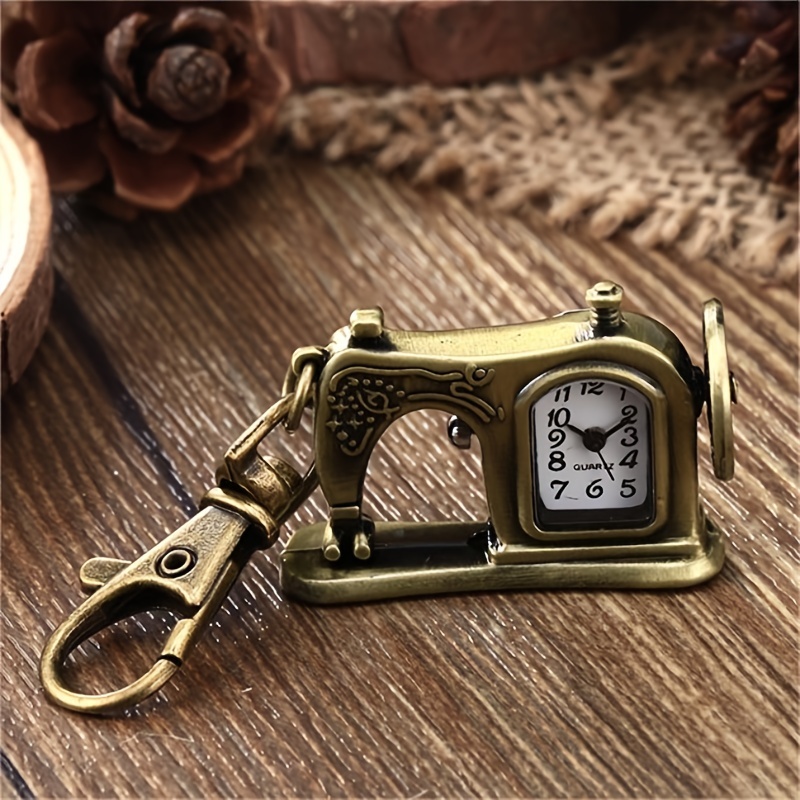 Vintage Pocket Watch Necklace Sewing Machine Keychain Watch Retro Pendant Timepiece 5