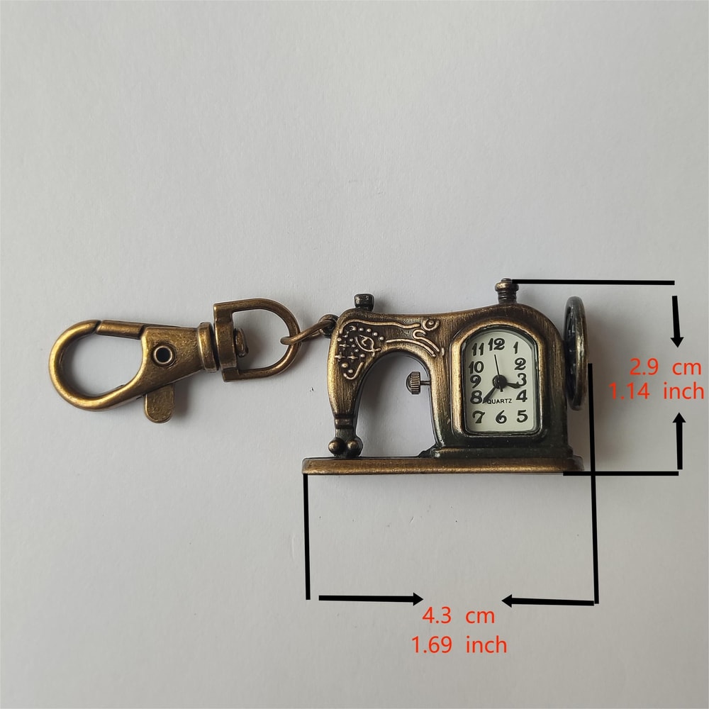 Vintage Pocket Watch Necklace Sewing Machine Keychain Watch Retro Pendant Timepiece 4