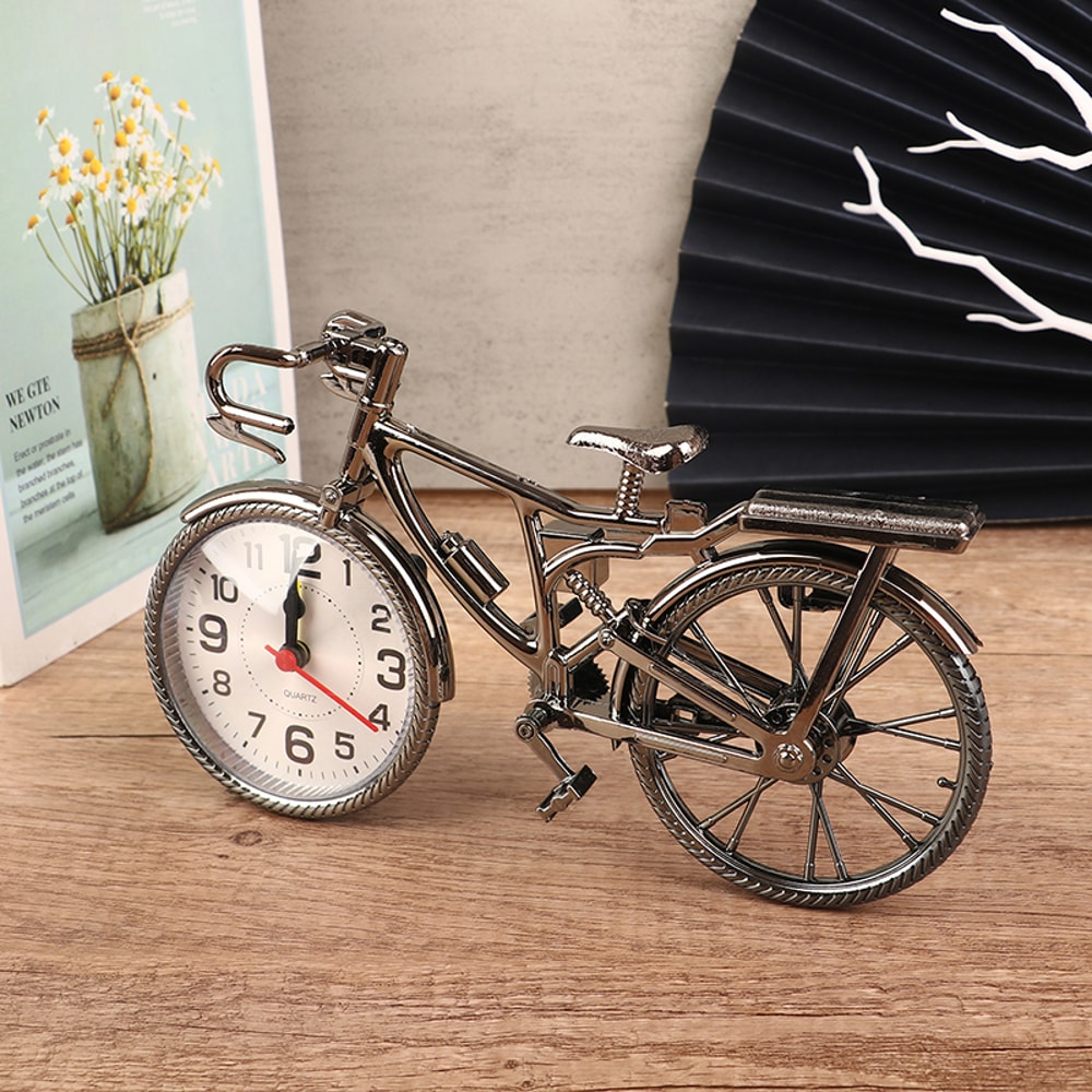 Vintage Bicycle Table Alarm Clock Decorative Desk Clock With Arabic Numerals For Home Decor 0