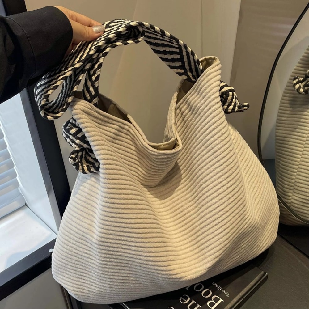 Corduroy Velvet Handbag With Wide Strap Casual Women Shoulder Bag 0