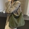 Corduroy Velvet Handbag with Wide Strap Casual Women Shoulder Bag