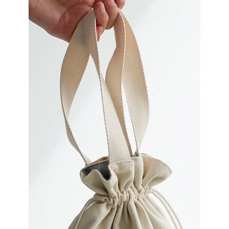 Insulated Canvas Lunch Bag Drawstring Thermal Cooler Tote For Work Picnic 1