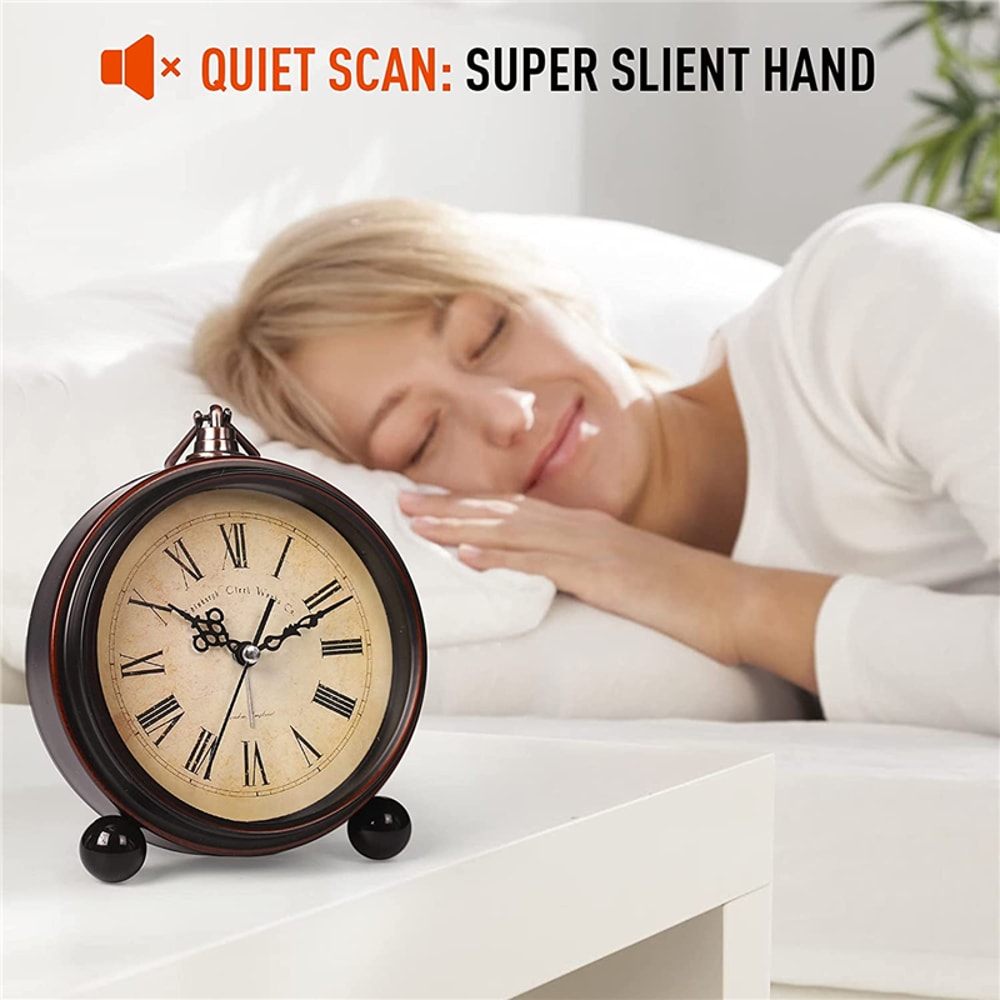 Vintage Silent Alarm Clock With Night Light Battery Operated Retro Desk Clock 2