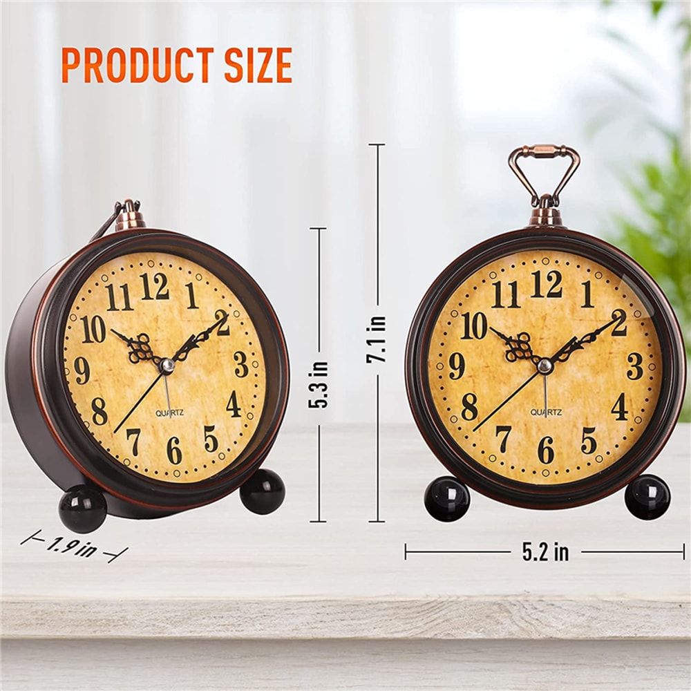 Vintage Silent Alarm Clock With Night Light Battery Operated Retro Desk Clock 3