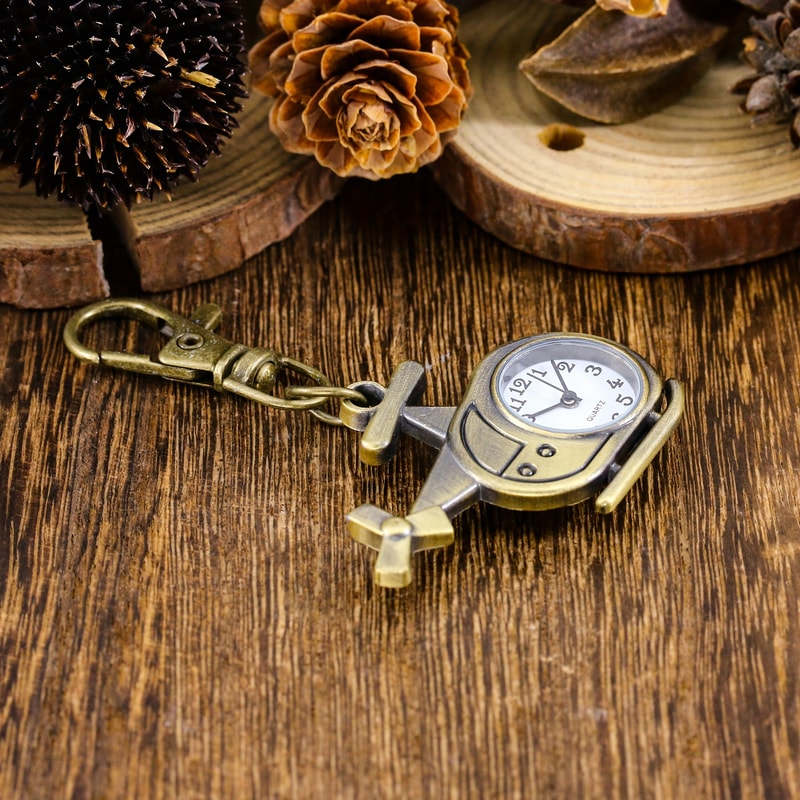 Vintage Airplane Keychain Watch Mini Clock Pendant Gift 1