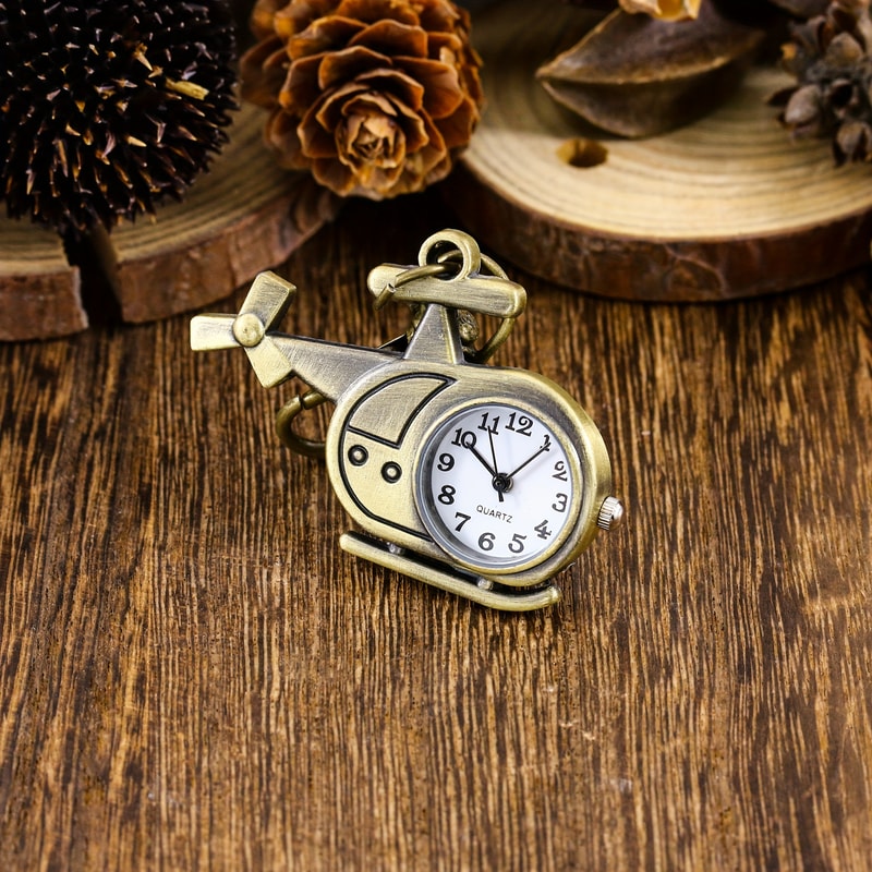 Vintage Airplane Keychain Watch Mini Clock Pendant Gift 2