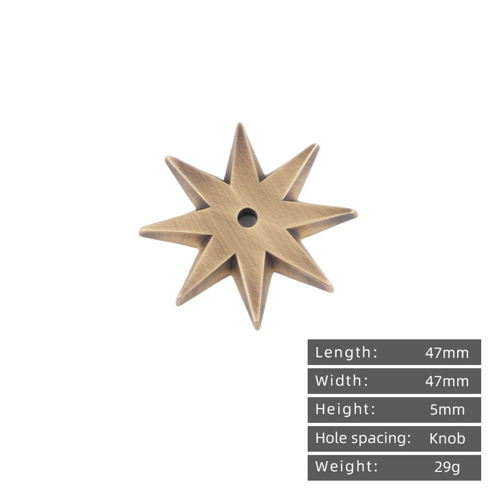 Vintage Star Brass Cabinet Knob Ring Pull Antique Gold Drawer Handle 4