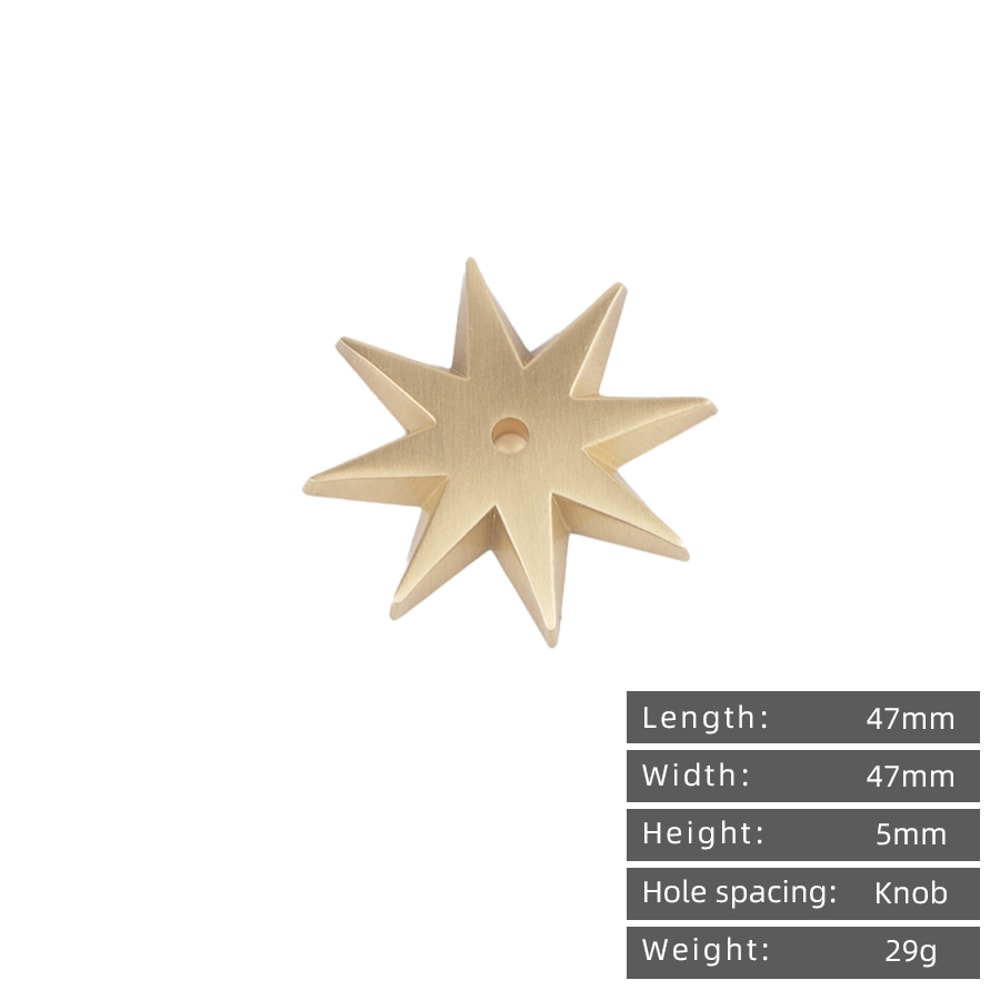 Vintage Star Brass Cabinet Knob Ring Pull Antique Gold Drawer Handle 5