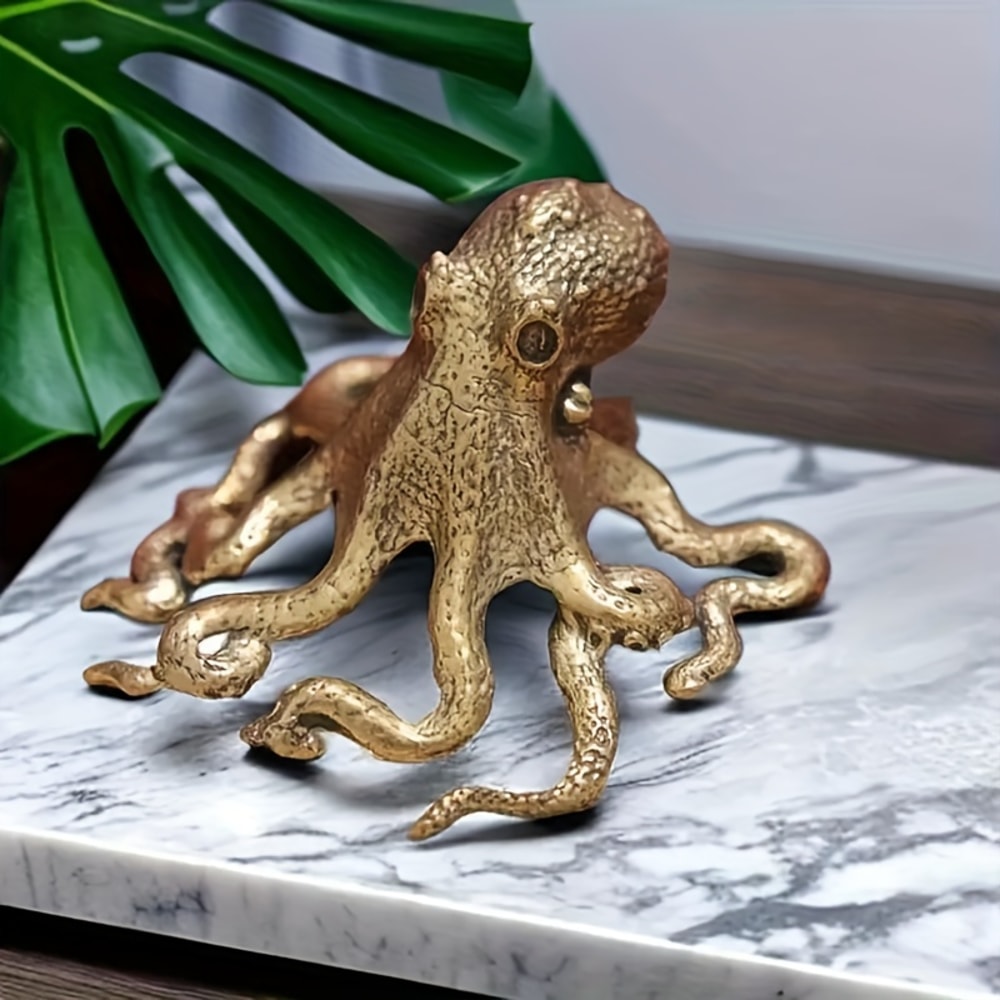 Vintage Brass Octopus Statue Retro Tea Pet Collectible Decor 3