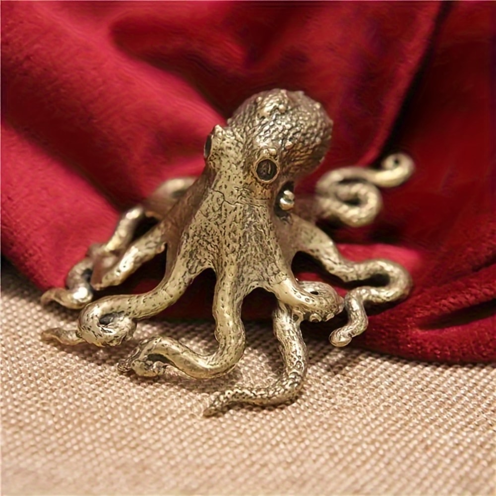 Vintage Brass Octopus Statue Retro Tea Pet Collectible Decor 0