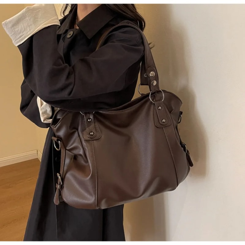 Large Capacity Soft Leather Hobo Handbag Stylish Tote Bag For Women Everyday Shoulder Purse 4