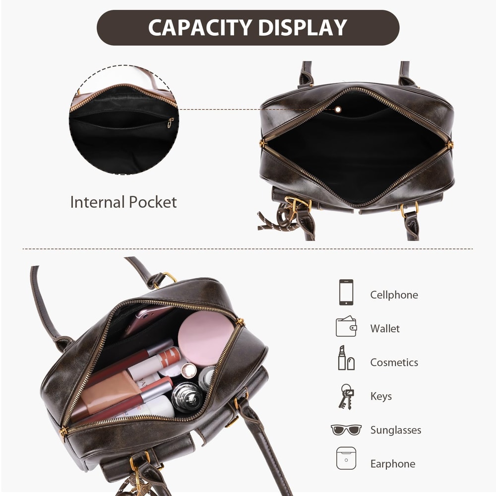 Retro Shoulder Bag Women YK Hobo Bag Boston Style Coffee Handbag 4