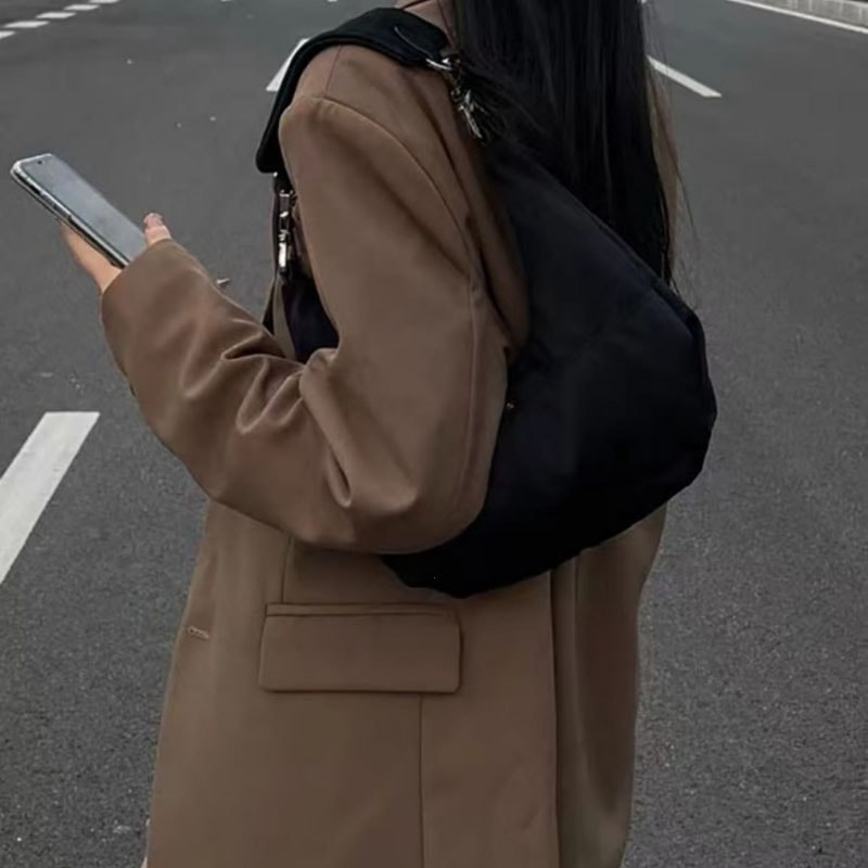 Retro Crescent Nylon Shoulder Bag For Women YK Underarm Bag Soft Hobo Purse 2