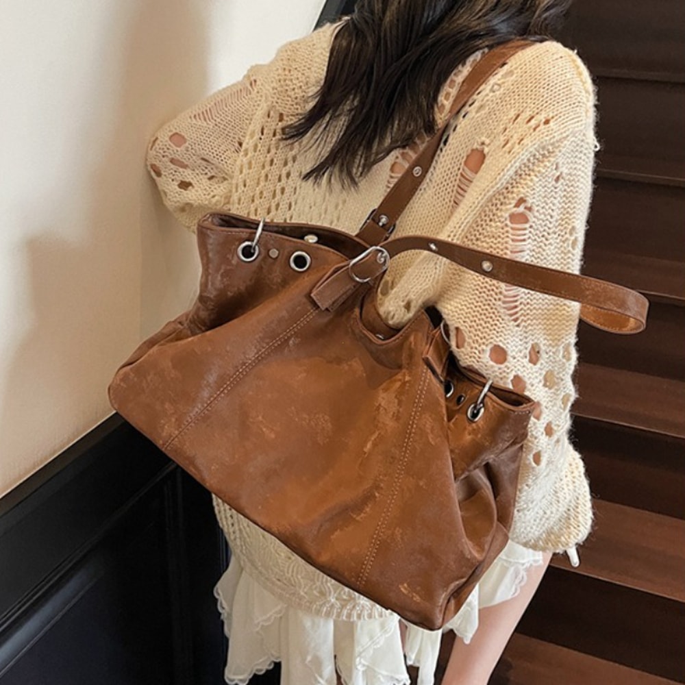Vintage Large Capacity Top Handle Shoulder Tote Bag For Women 2