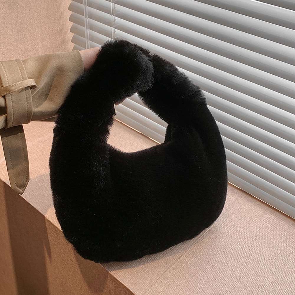 Plush Faux Fur Dumpling Hobo Bag Soft faux fur handbag for Everyday Chic Style