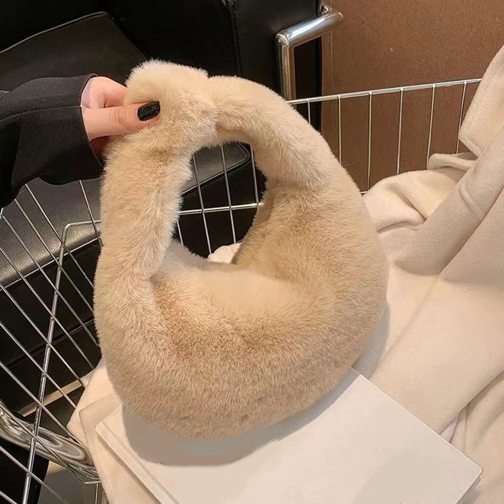 Plush Faux Fur Dumpling Hobo Bag Soft faux fur handbag for Everyday Chic Style