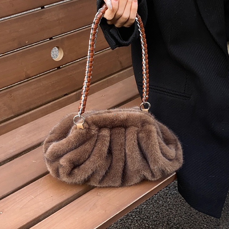 Luxury Faux Fur Shoulder Bag Soft Plush Hobo Winter Designer Tote 2