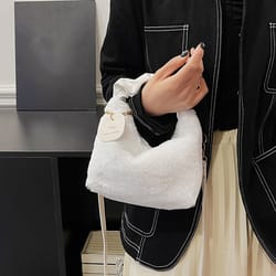 faux fur plush half moon shoulder bag for women soft crossbody winter handbag